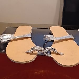 Toe Sequin Sandal, Size 8 (39 EUR) and Silver Color.